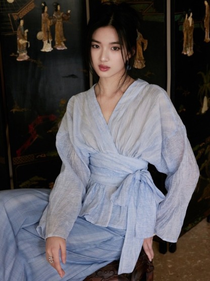 Ishie Tie Waist Kimono Top (Discounted-M size)-The Black Bow-
