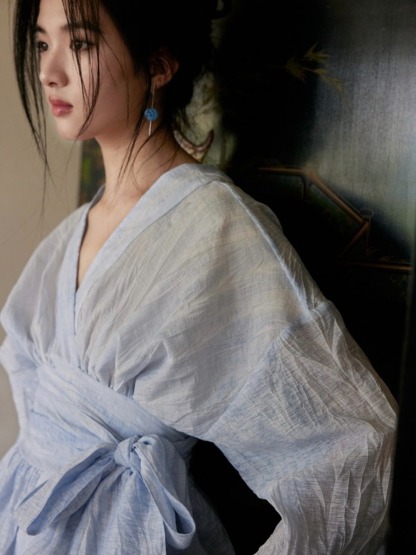 Ishie Tie Waist Kimono Top (Discounted-M size)-The Black Bow-