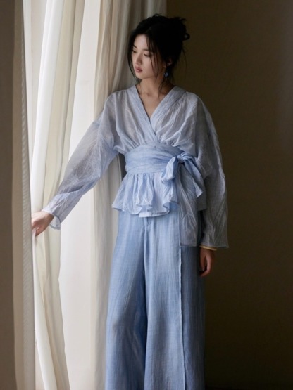 Ishie Tie Waist Kimono Top (Discounted-M size)-The Black Bow-