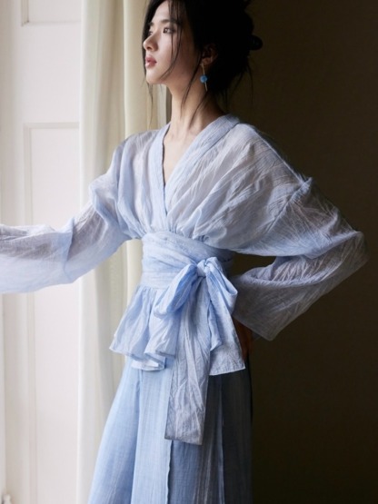 Ishie Tie Waist Kimono Top (Discounted-M size)-The Black Bow-