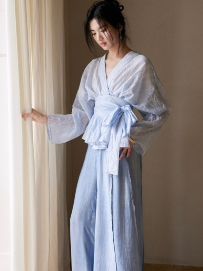 Ishie Tie Waist Kimono Top (Discounted-M size)-The Black Bow-
