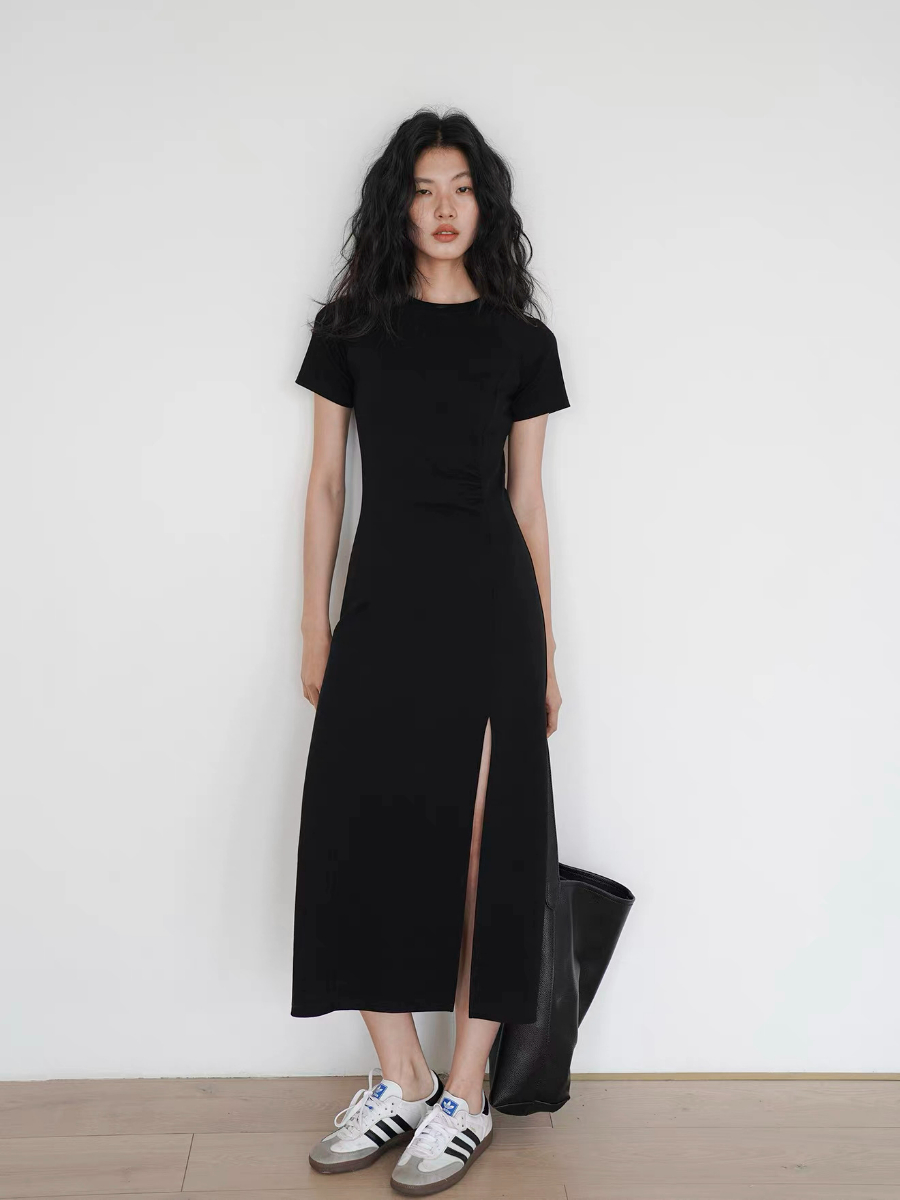 Kally Side Slit Basic T-Shirt Dress