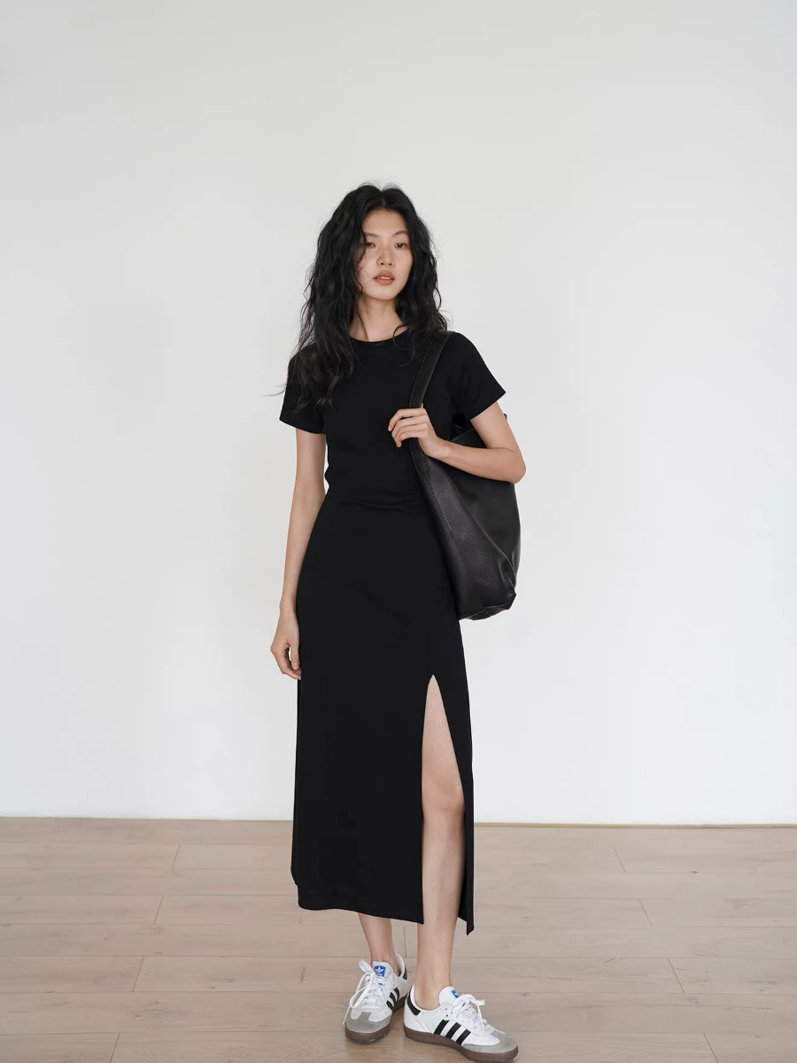 Kally Side Slit Basic T-Shirt Dress