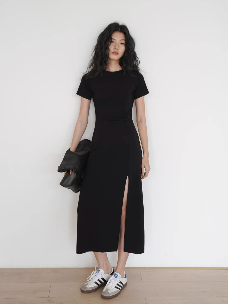 Kally Side Slit Basic T-Shirt Dress