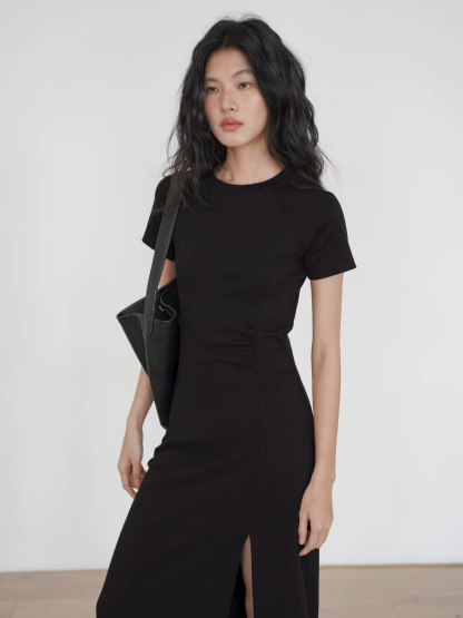 Kally Side Slit Basic T-Shirt Dress