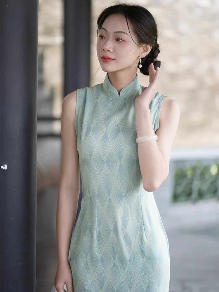 Ci Lu Diamond Shape Printing Sleeveless Cheongsam