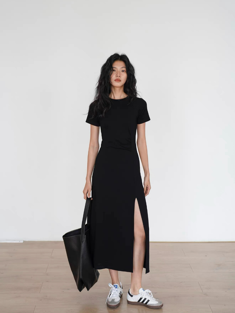 Kally Side Slit Basic T-Shirt Dress