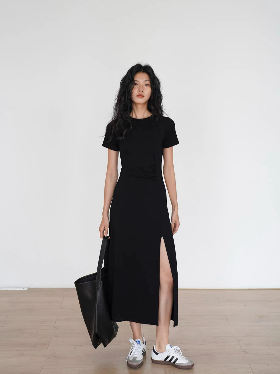 Kally Side Slit Basic T-Shirt Dress