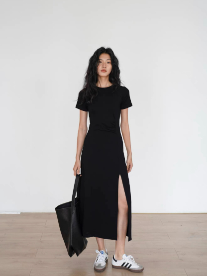 Kally Side Slit Basic T-Shirt Dress
