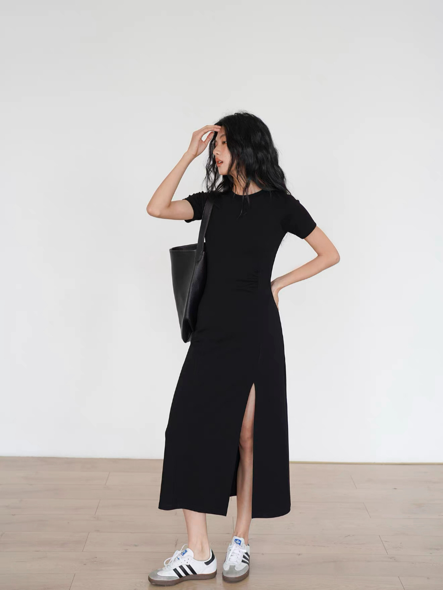 Kally Side Slit Basic T-Shirt Dress