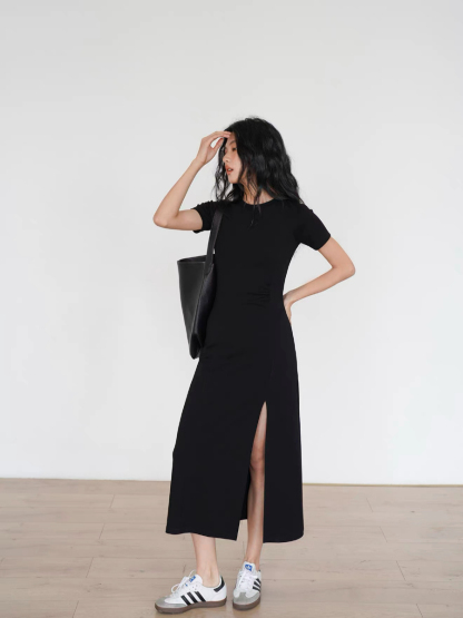 Kally Side Slit Basic T-Shirt Dress