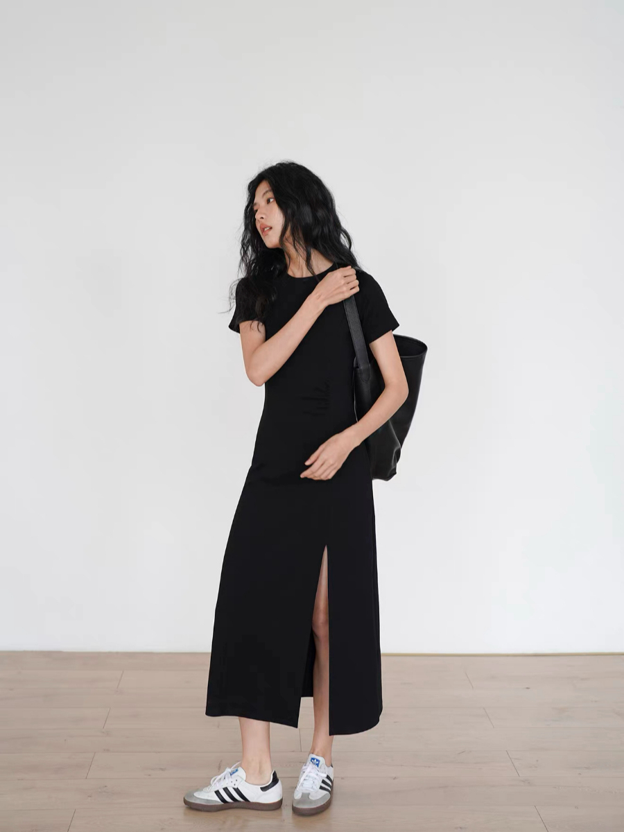 Kally Side Slit Basic T-Shirt Dress