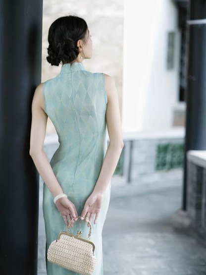 Ci Lu Diamond Shape Printing Sleeveless Cheongsam