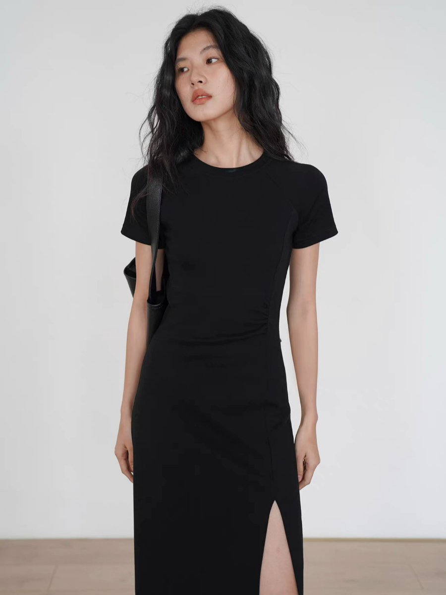 Kally Side Slit Basic T-Shirt Dress
