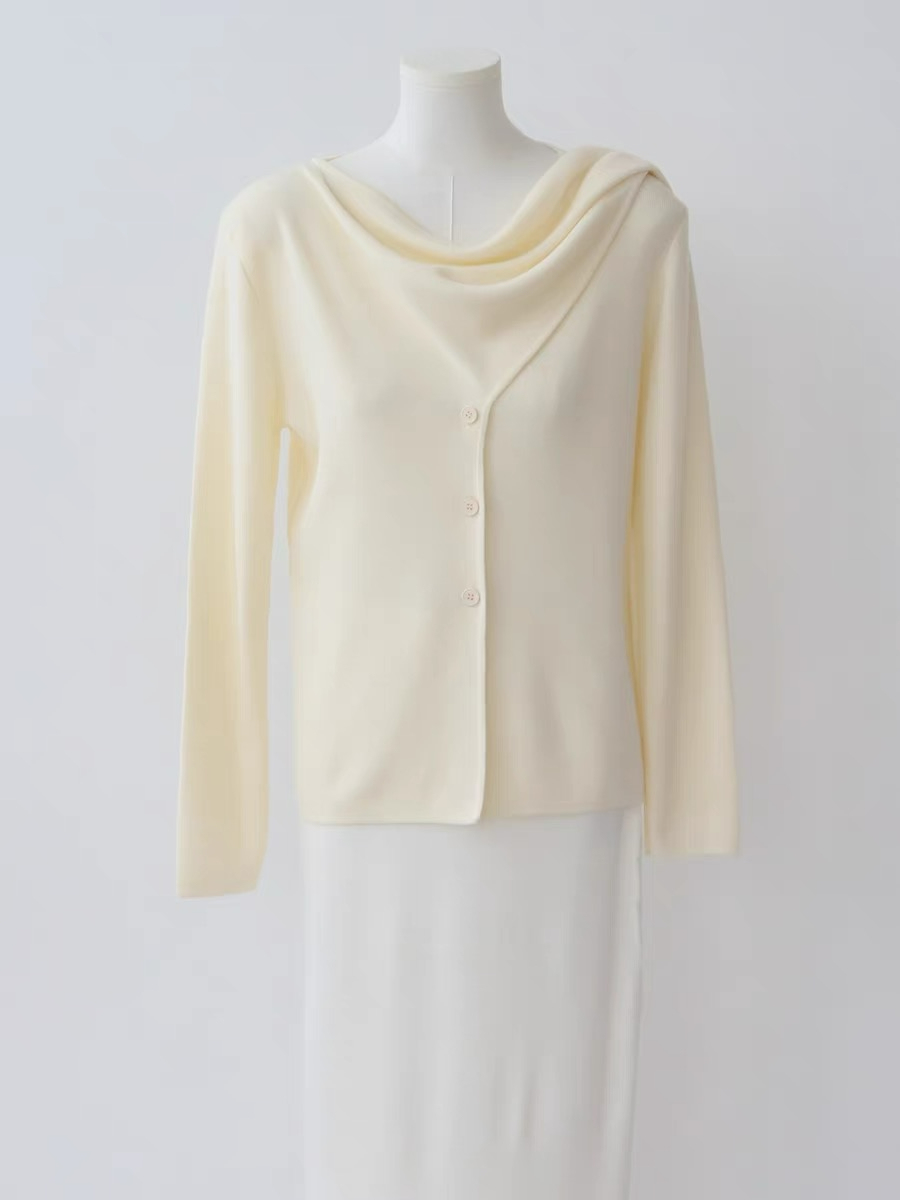 Ebbey Asymmetric Collar Long Sleeve Knit Top-The Black Bow-