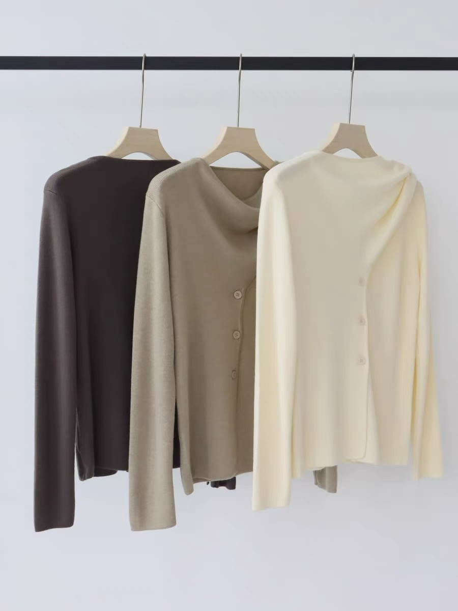 Ebbey Asymmetric Collar Long Sleeve Knit Top-The Black Bow-