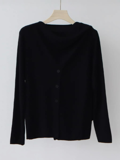 Ebbey Asymmetric Collar Long Sleeve Knit Top-The Black Bow-