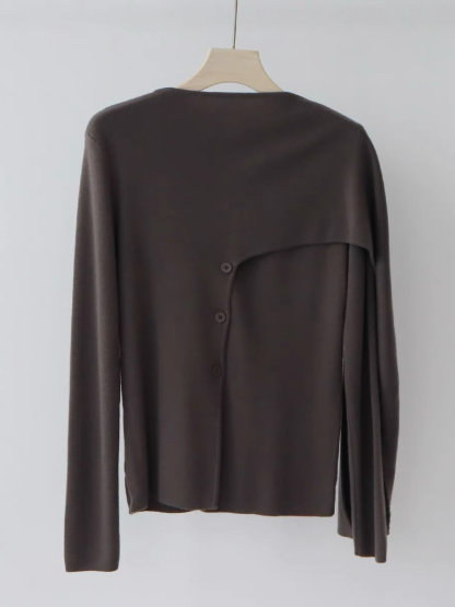 Ebbey Asymmetric Collar Long Sleeve Knit Top-The Black Bow-