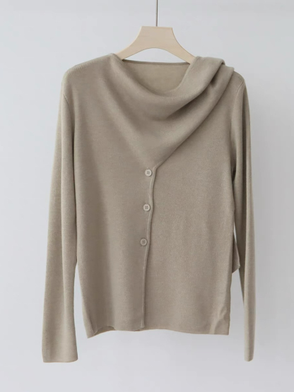 Ebbey Asymmetric Collar Long Sleeve Knit Top-The Black Bow-