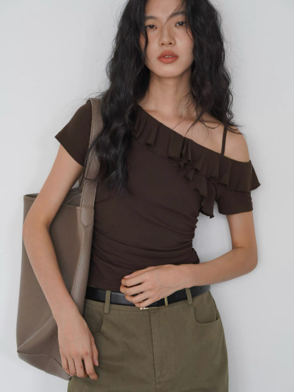 Kyrie Ruffle Trim One Shoulder Top