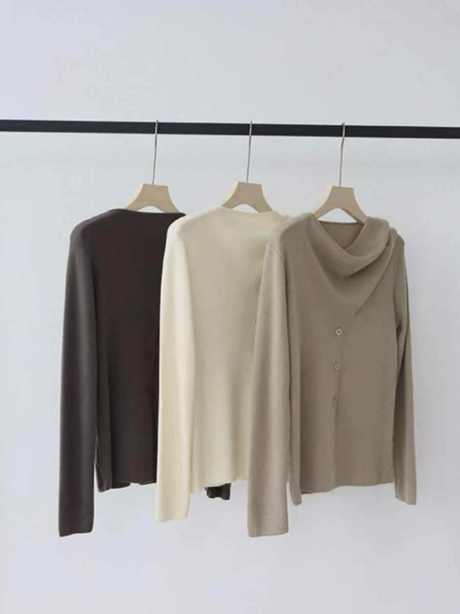 Ebbey Asymmetric Collar Long Sleeve Knit Top-The Black Bow-