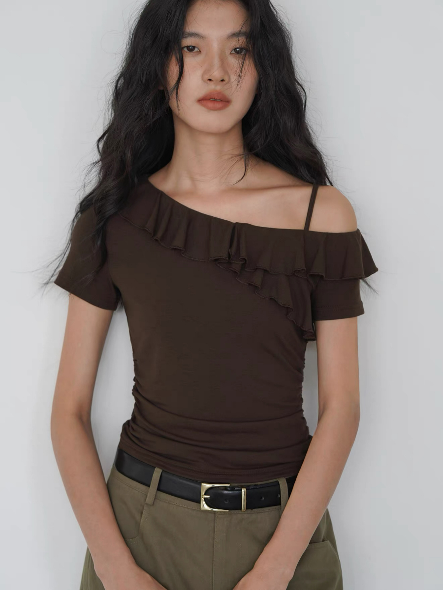 Kyrie Ruffle Trim One Shoulder Top