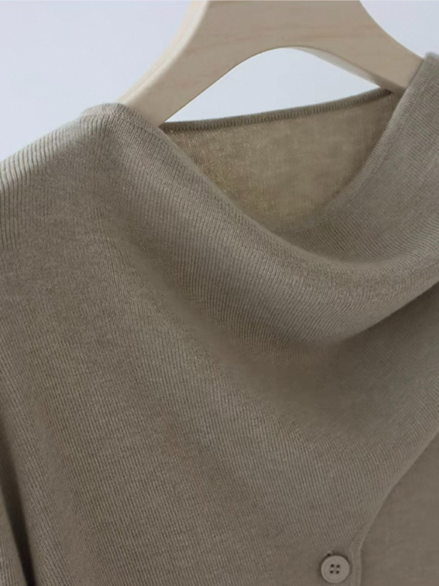 Ebbey Asymmetric Collar Long Sleeve Knit Top-The Black Bow-