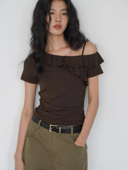 Kyrie Ruffle Trim One Shoulder Top