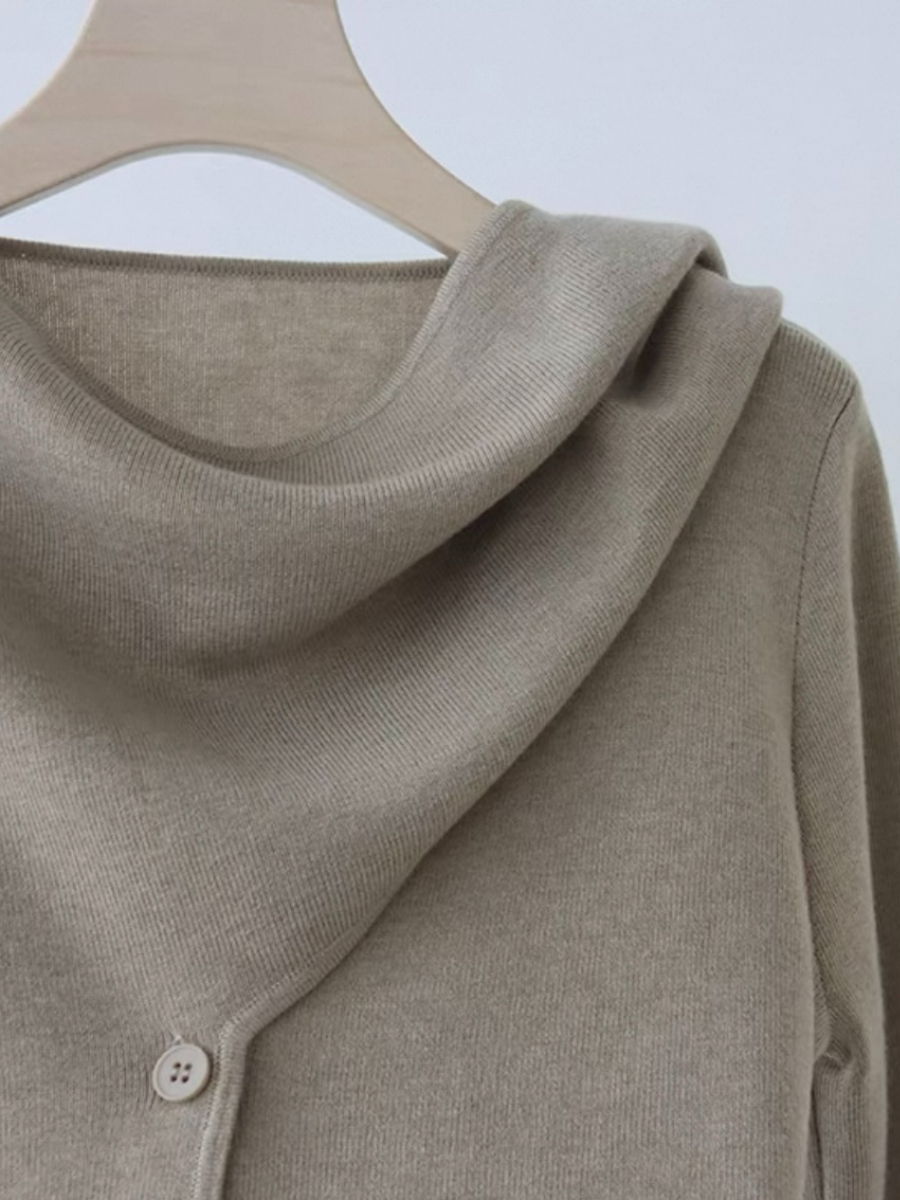 Ebbey Asymmetric Collar Long Sleeve Knit Top-The Black Bow-