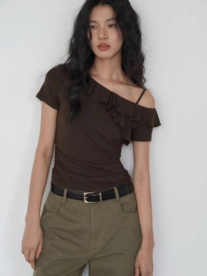 Kyrie Ruffle Trim One Shoulder Top