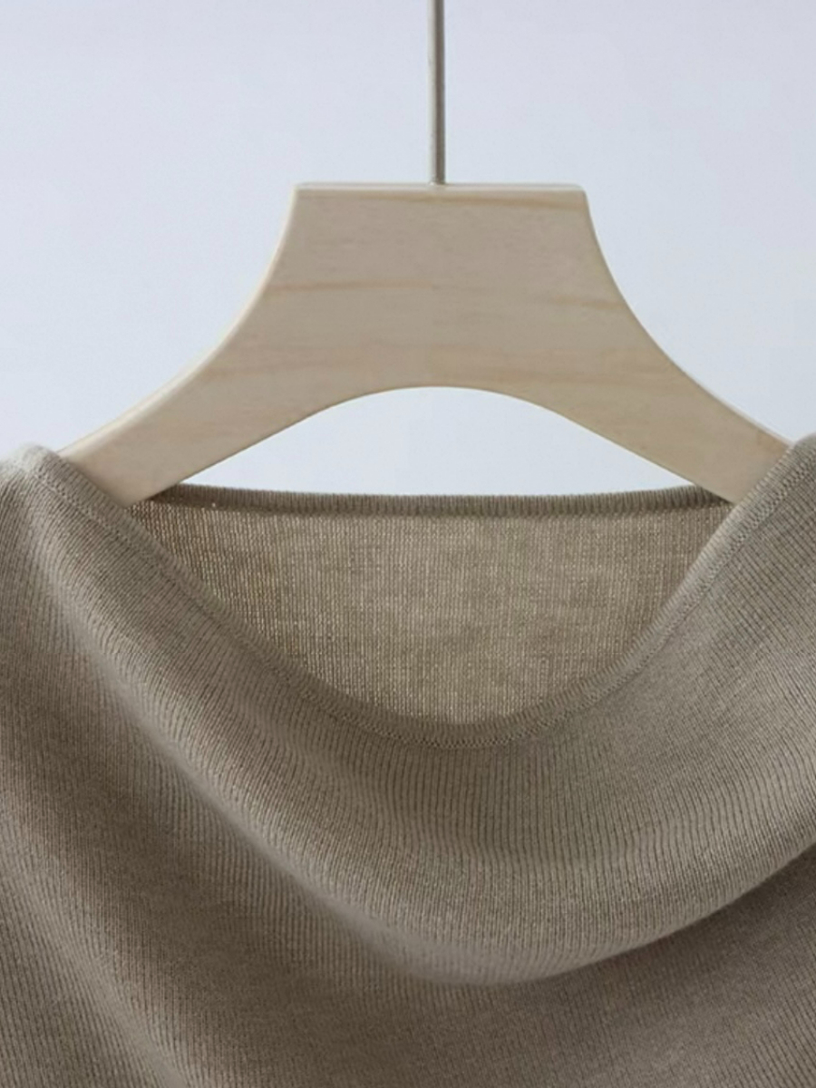 Ebbey Asymmetric Collar Long Sleeve Knit Top-The Black Bow-