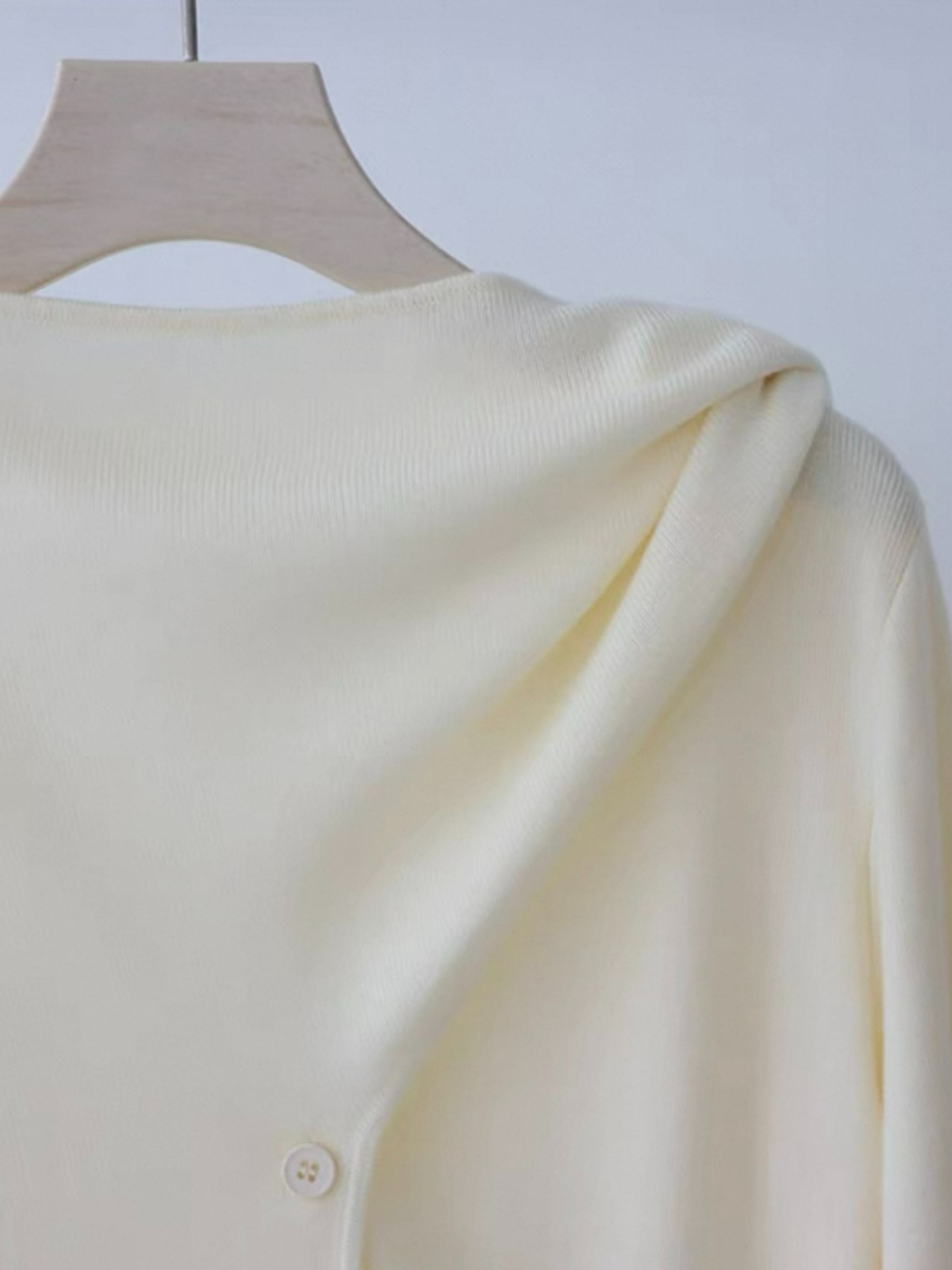 Ebbey Asymmetric Collar Long Sleeve Knit Top-The Black Bow-