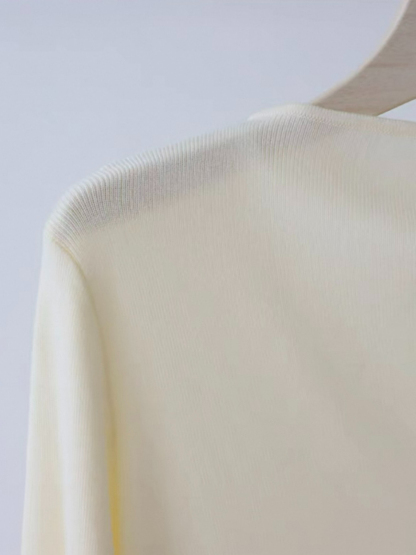 Ebbey Asymmetric Collar Long Sleeve Knit Top-The Black Bow-
