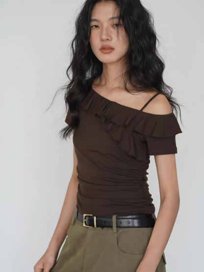 Kyrie Ruffle Trim One Shoulder Top