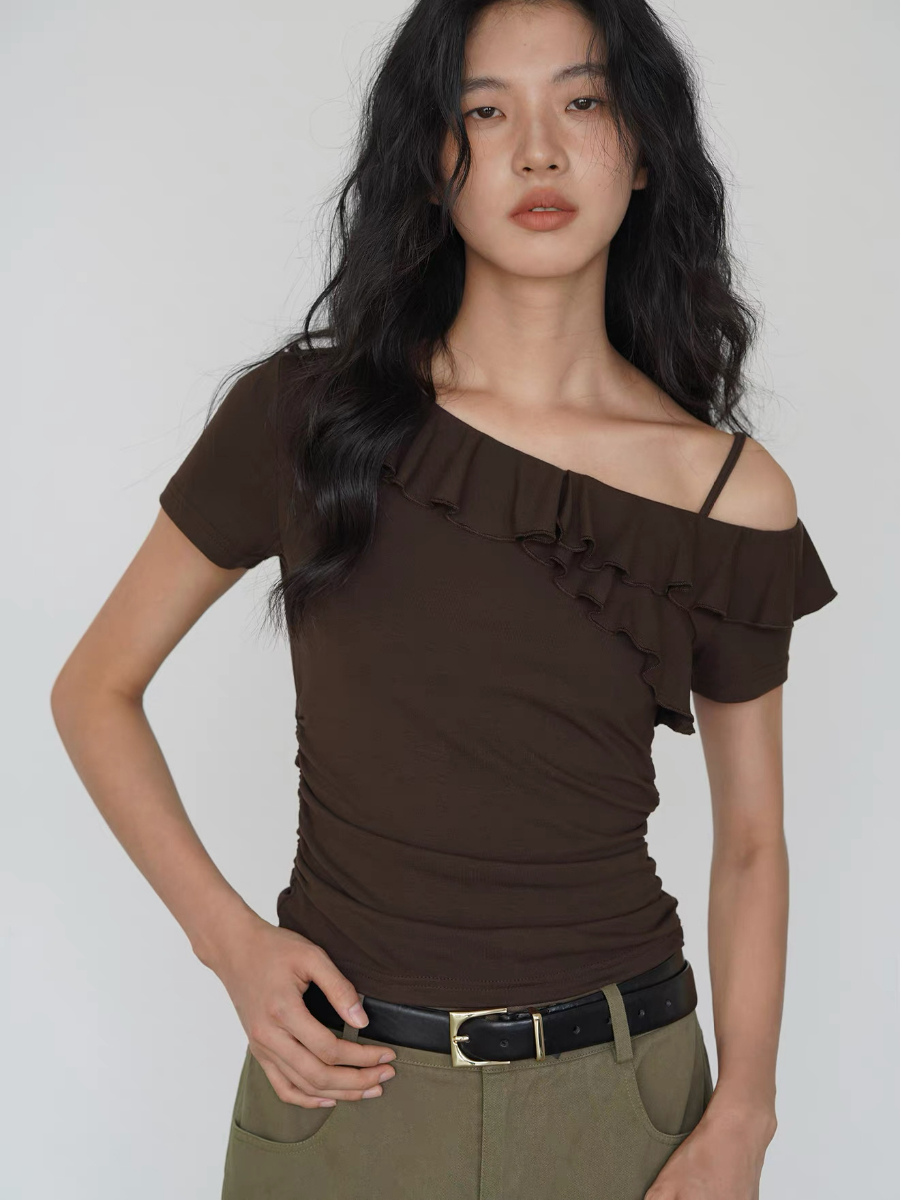 Kyrie Ruffle Trim One Shoulder Top