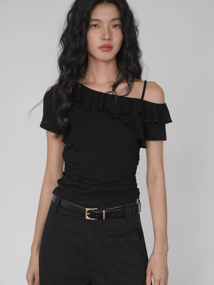 Kyrie Ruffle Trim One Shoulder Top