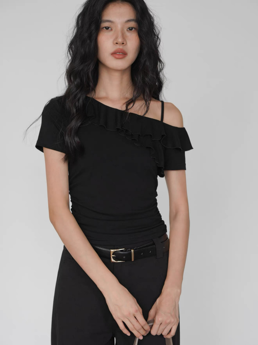 Kyrie Ruffle Trim One Shoulder Top