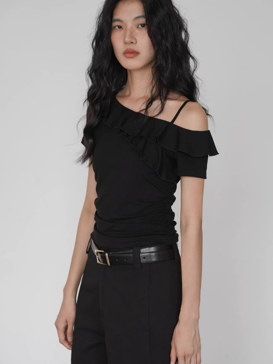 Kyrie Ruffle Trim One Shoulder Top
