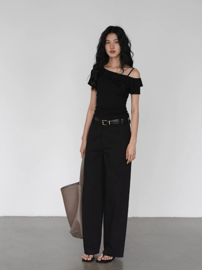 Kyrie Ruffle Trim One Shoulder Top