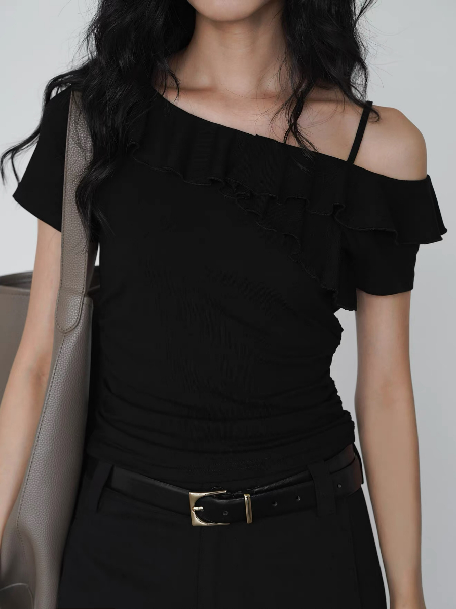 Kyrie Ruffle Trim One Shoulder Top