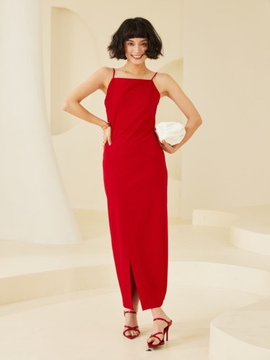 Quartney Front Slit Maxi Cami Dress (Discounted-S size)-The Black Bow-
