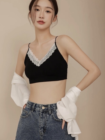 Ley Lacey Trim Padded Crop Top