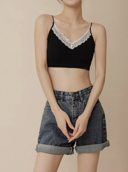 Ley Lacey Trim Padded Crop Top