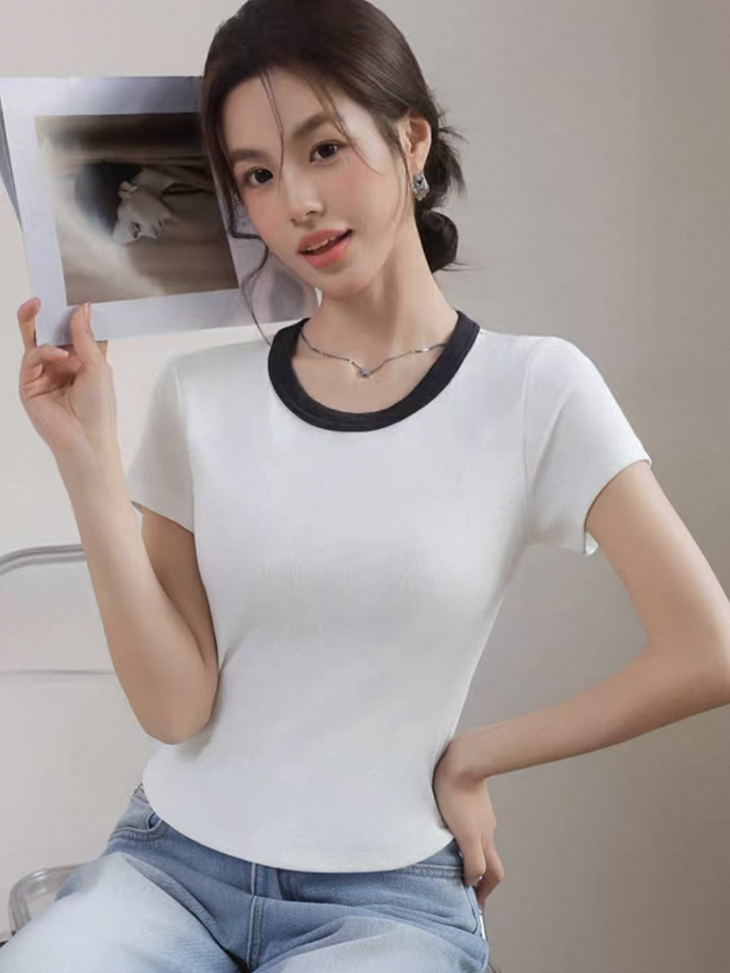 Leia Colour Binding Neckline Tee