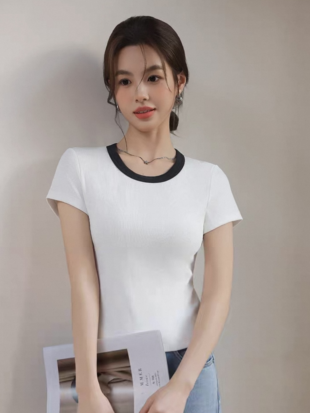 Leia Colour Binding Neckline Tee