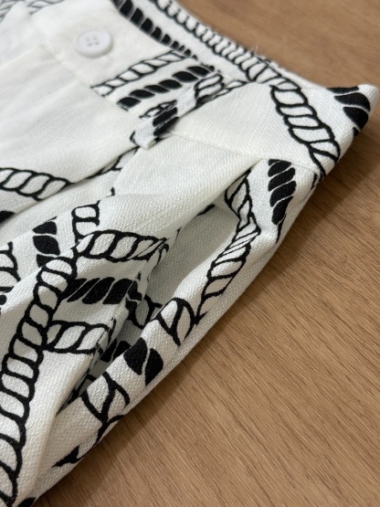 London Rope Print Linen Texture Palazzo Pants