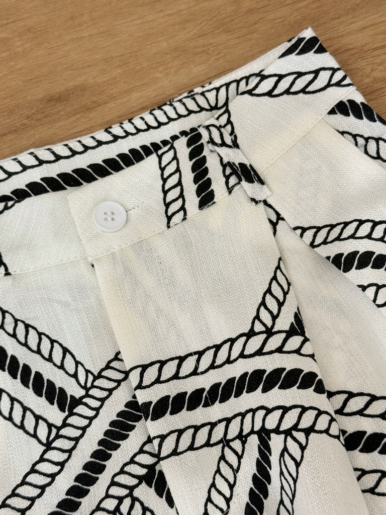 London Rope Print Linen Texture Palazzo Pants