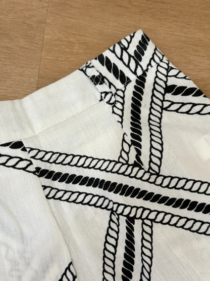 London Rope Print Linen Texture Palazzo Pants