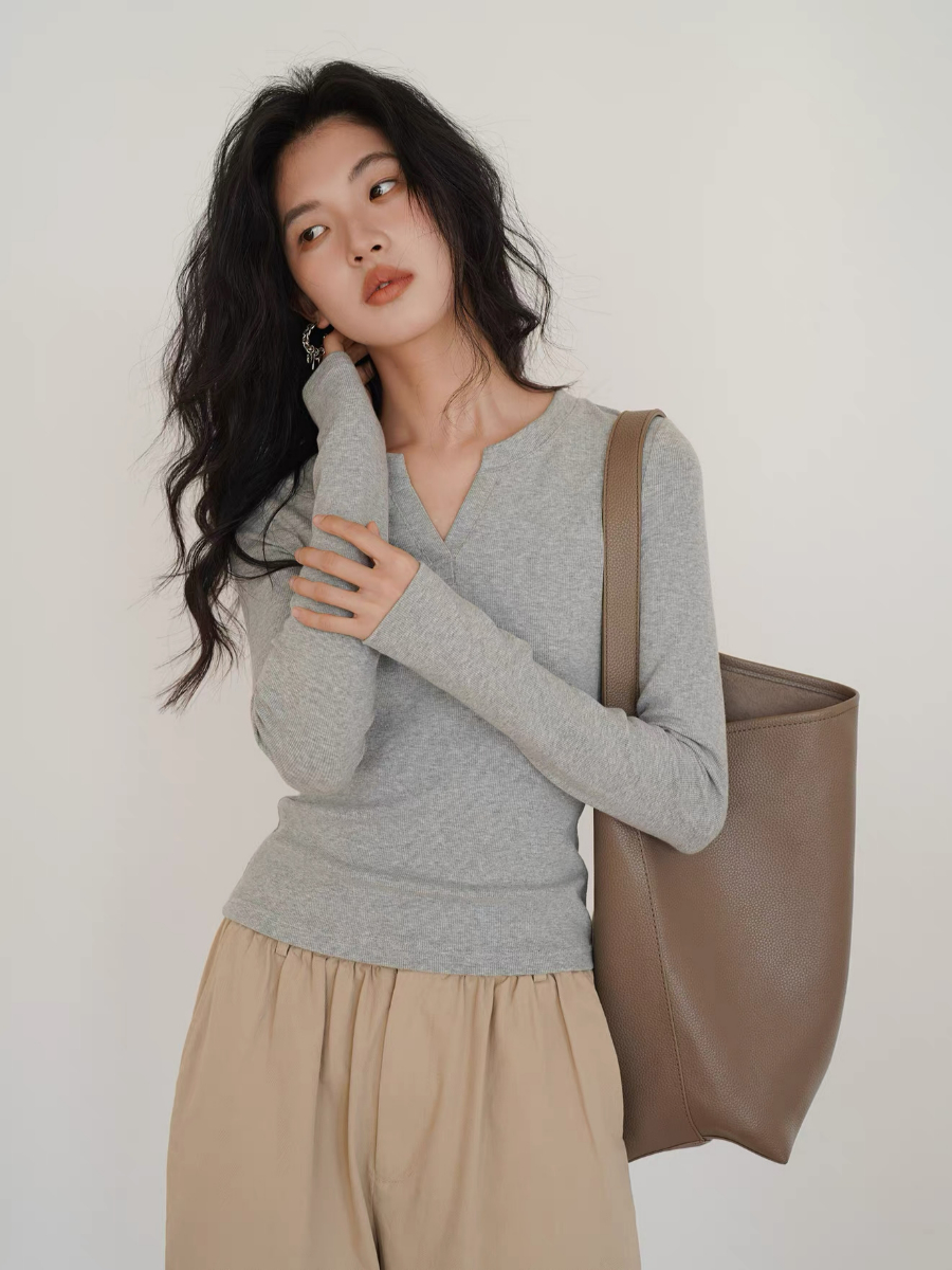 Ken Notch Neckline Long Sleeve Top