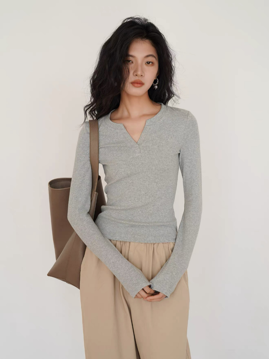 Ken Notch Neckline Long Sleeve Top